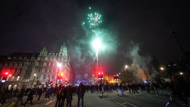 Fireworks are let off as people take part in the Million Mask March 2021 in Parliament Square, London. Picture date: Friday November 5, 2021.